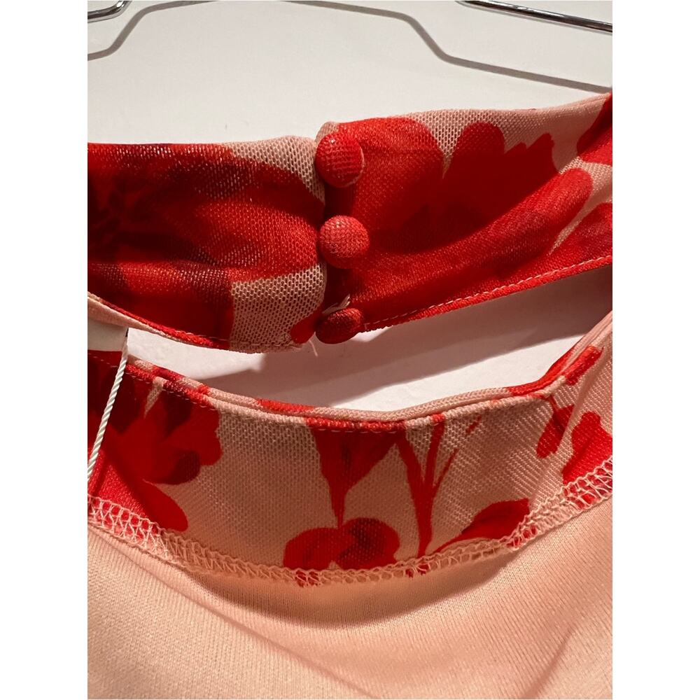 Pretty Lavish Floral Mesh Maxi Dress Size 20 Pink Red Ruched Long Sleeve NWT - Picture 8 of 9